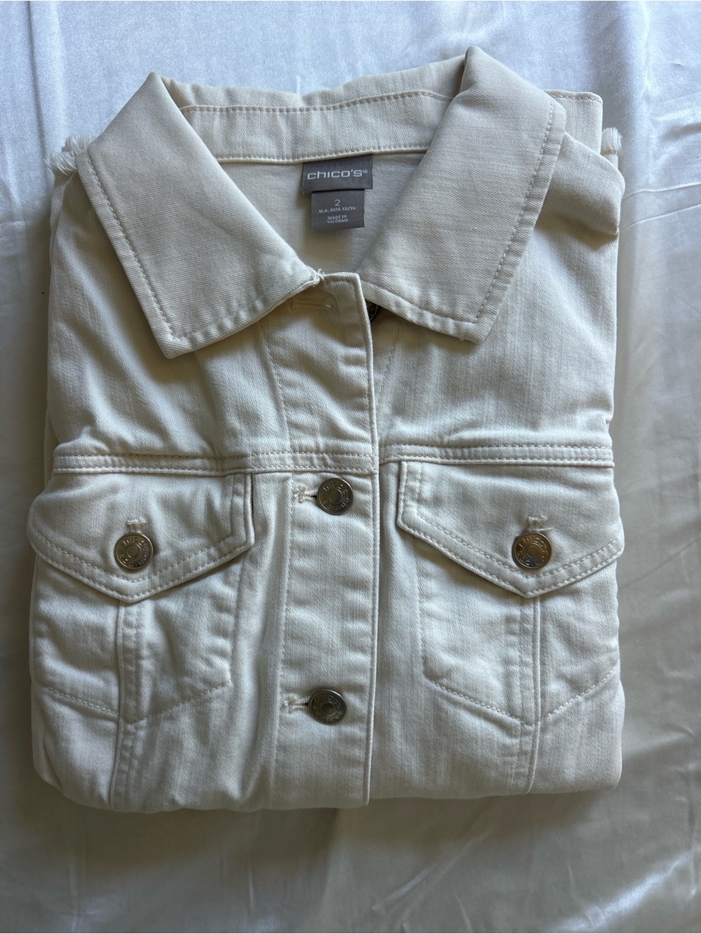 Chico's Cream Cotton Blend Denim Jacket